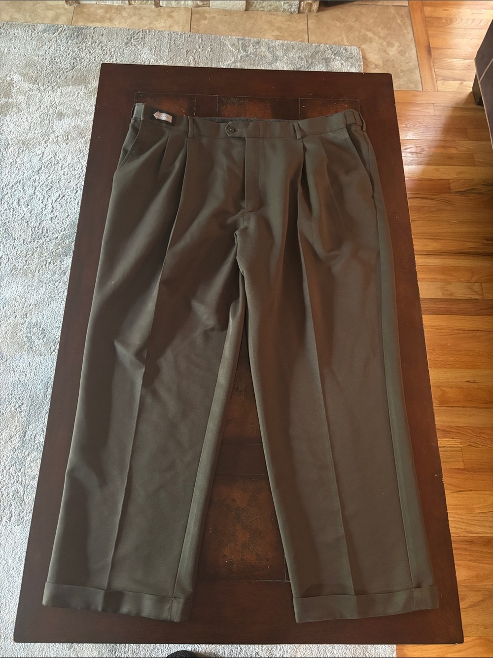 Savane Olive Green Men's Pleated Dress Pants